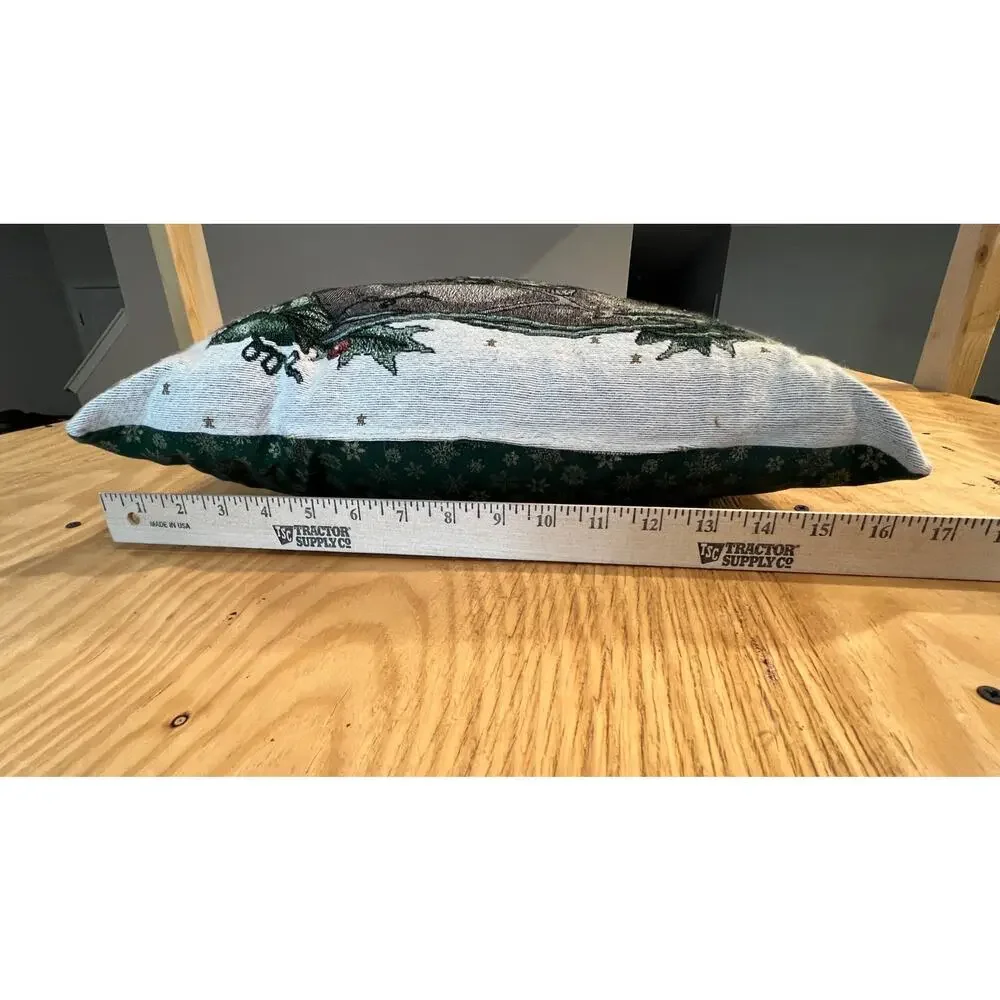 VTG Mouse Candy Cane Tapestry‎ Pillow Holiday Winter Decor Green Snowflake Back